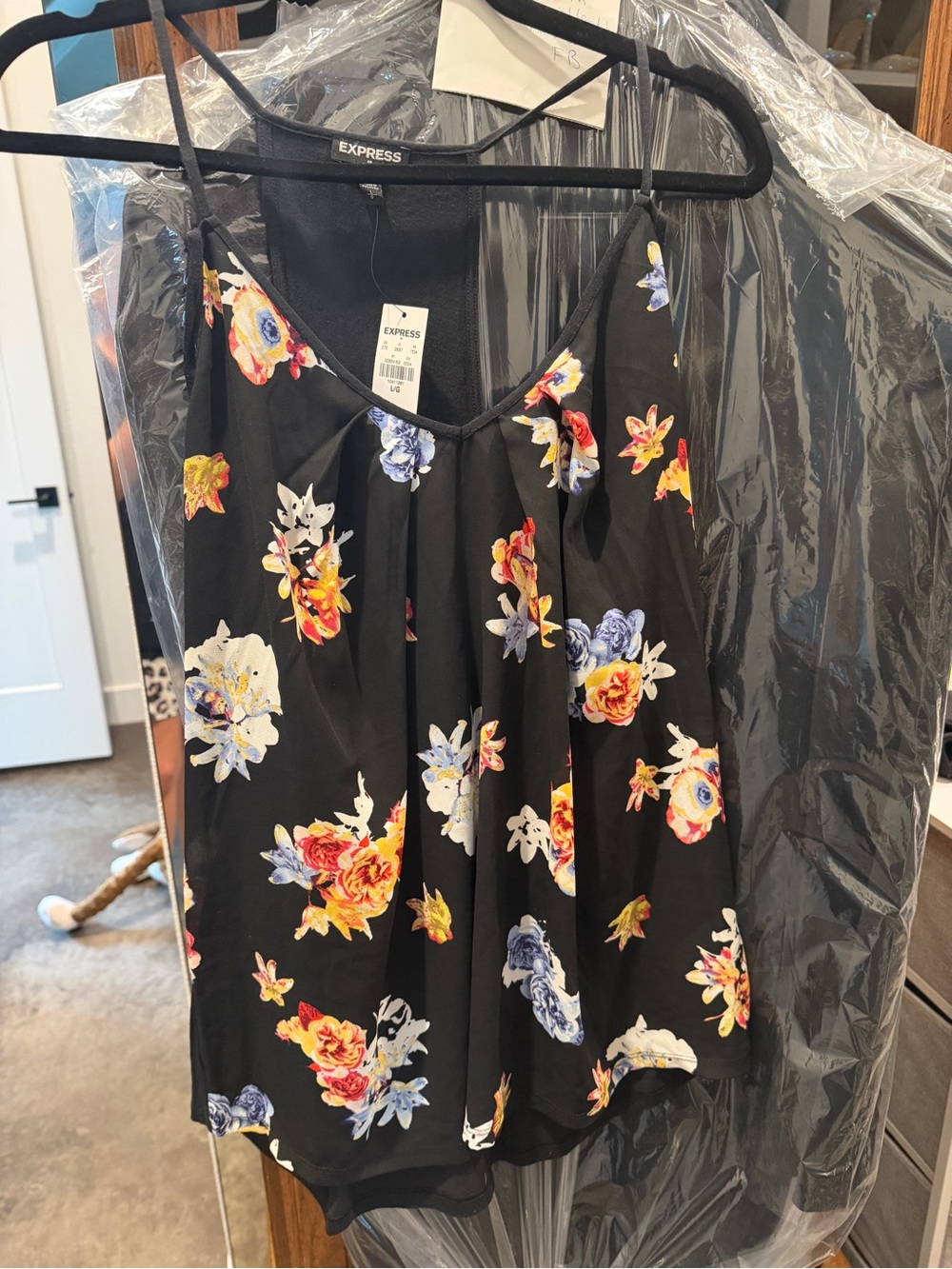 Express Women's Black Floral tank top